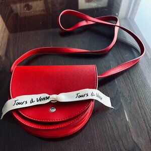 Jours à Venise Red Vegan Leather Mini Saddle Crossbody Bag with Ribbon Detail